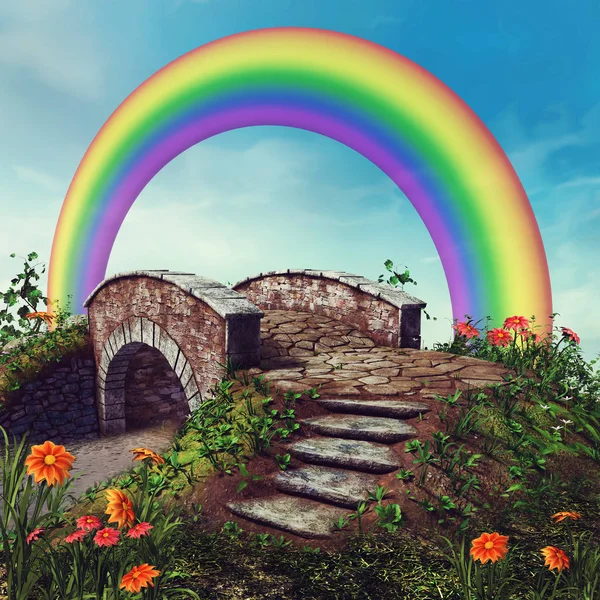 Fantasy-bron och regnbåge — Stockfoto