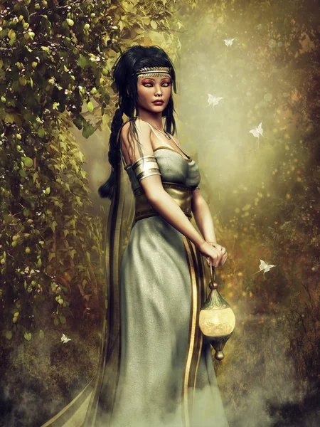 램프와 판타지 priestess — 스톡 사진