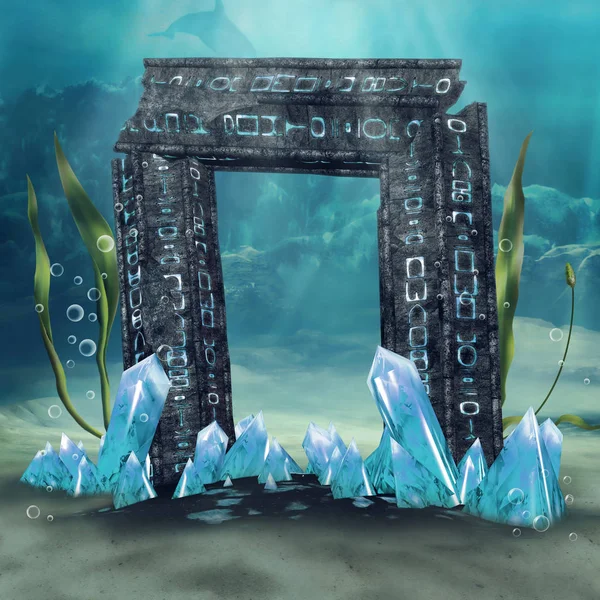 Unterwassertor mit Kristallen — Stockfoto