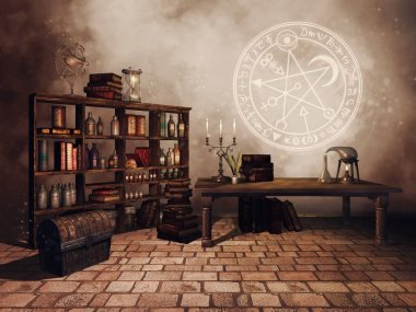 Alchemist's study room clipart