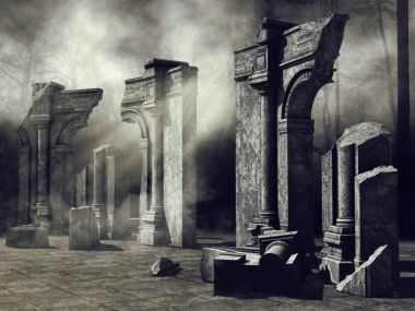 Karanlık bir ormanda Harabeleri