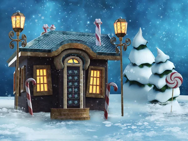 Fairytale huis in de winter — Stockfoto