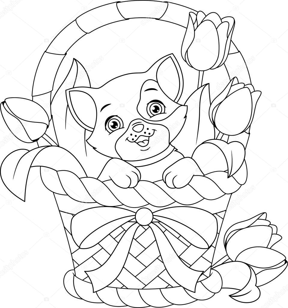 Cat In Basket Colouring Page Cat In Basket Coloring Page
