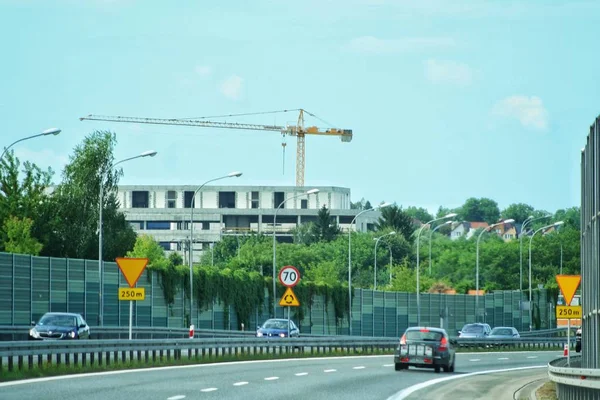 Yolcu Vagonlarının Gittiği Yol Arka Planda Eylül 2019 Sıralarında Polonya — Stok fotoğraf