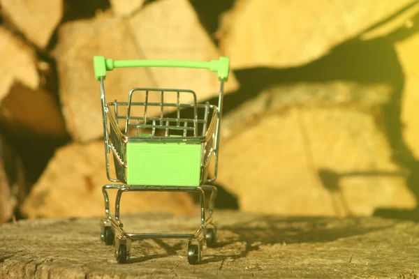 Mini Shopping Trolley Table Shines Sun Symbolizing Marketing Shopping Concept — Stock Photo, Image