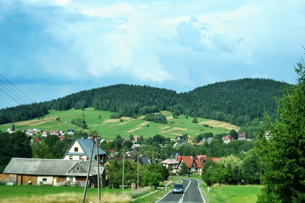 Mountain Road Summer Sunset Asphalt Road Top Hills — Stock Photo, Image