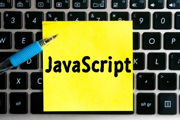 Tulisan Bahasa Pemrograman Javascript Pada Lembaran Kuning Kertas Stiker Pada — Stok Foto