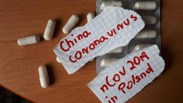 Coronavirus Poland China Coronavirus Concept Letter Tablets Medicine Mers Cov — 스톡 사진