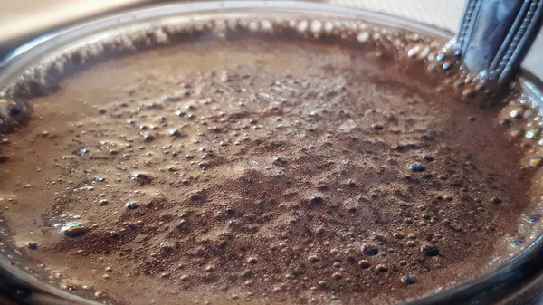 Gros Plan Mousse Café Noire Verre Pour Votre Conception Comme — Photo