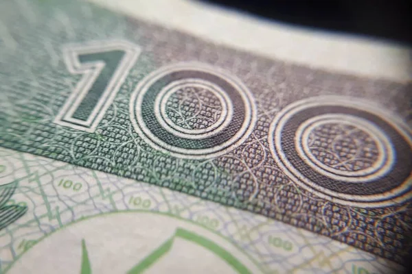 Makro Pln Polské 100 Zlotých Bankovek Pozadí Sto Zlotých Bankovek — Stock fotografie