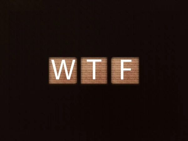 Inscription Wtf Wooden Blocks Black Background Letter Wooden Cube — Stock Photo, Image