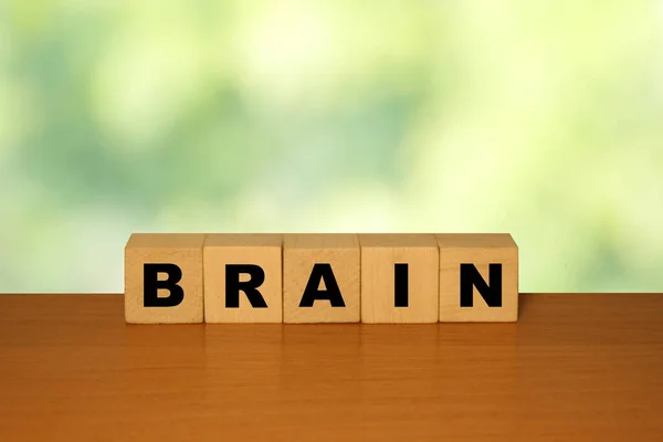 Brain Messaggio Parola Una Scrivania Legno Blocchi Cubo Con Backgroun — Foto Stock