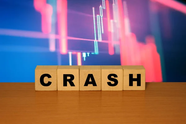 World Crash Mensaje Palabra Escritorio Madera Bloques Cubo Con Gráfico —  Fotos de Stock