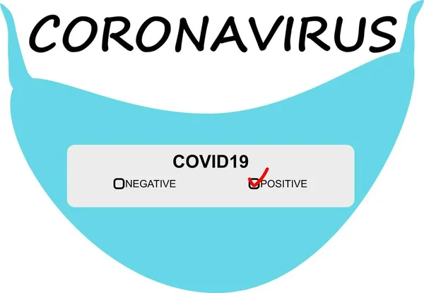 阳性的验血概念 蓝色的医疗面具带有Coronavirus文字的外科面罩保护面罩 — 图库矢量图片
