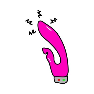 Pink vibrator. Sex toy for orgasm. Sexuality illustration with dildo. Sex shop concept. Mastrubation toy icon.
