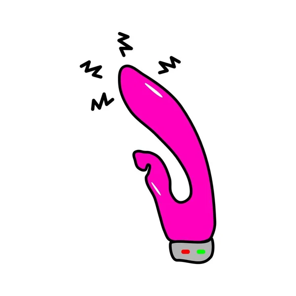 Pink vibrator. Sex toy for orgasm. Sexuality illustration with dildo. Sex shop concept. Mastrubation toy icon.