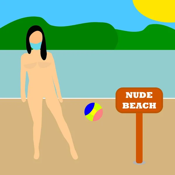 Nackte Frau Fkk Strand Vektorillustration — Stockvektor