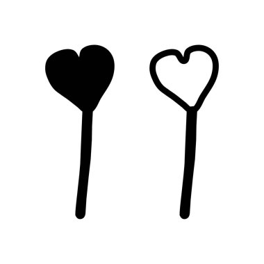 Kalp şeklinde lolipop. Kalp, aşkın işareti. Sevgililer Günü ve Sevgililer Günü için ikon. Dostluğun sembolü ve sevdiklerine şefkat gösterme.