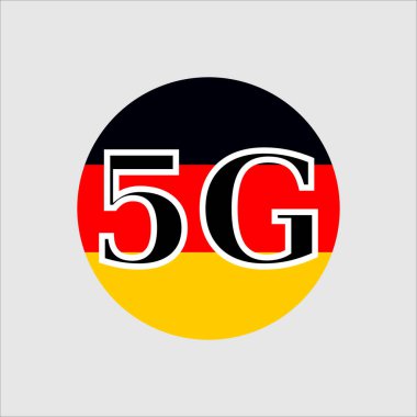 Almanya 'da 5G teknolojisi. Almanya bayrağı taşıyan daire simgesi. Vektör illüstrasyonu.