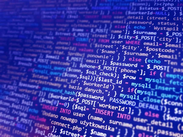 Programmiercode Auf Dem Bildschirm Entwicklerarbeit Abstrakter Hintergrund Für Die Jobsuche — Stockfoto