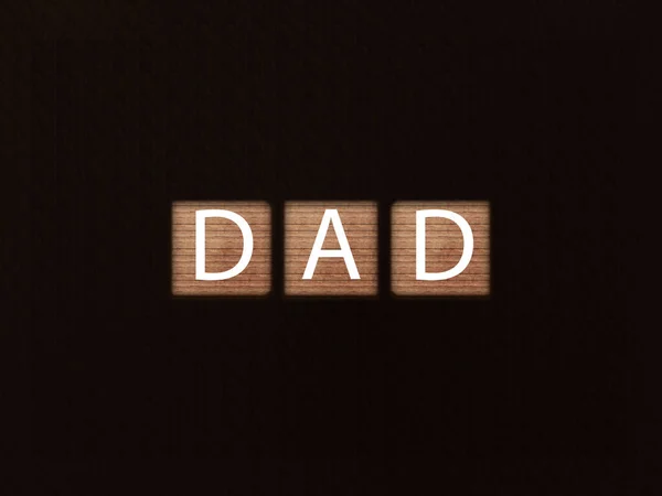 Inscription Dad Wooden Blocks Black Background Letter Text Wooden Cube — Stock Photo, Image