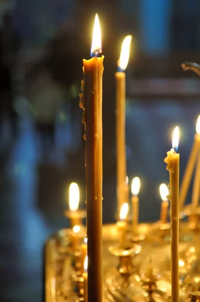 Bougies Cire Brûlant Dans Une Église — Photo