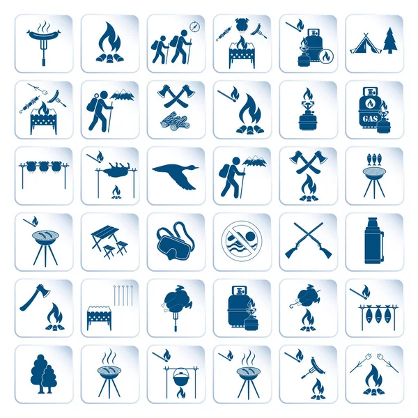 Ensemble d'icônes d'équipement de voyage et de camping — Image vectorielle