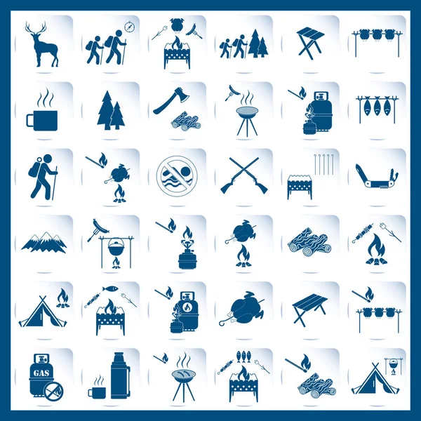Set di icone di viaggio e attrezzatura da campeggio — Vettoriale Stock