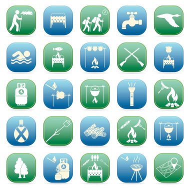 Seyahat ve kamp ekipmanları simgeler kümesi