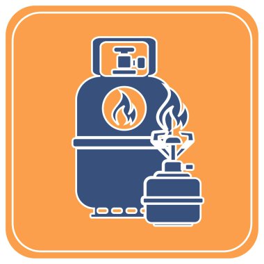 Gaz şişesi simgesi olan kamp ocağı