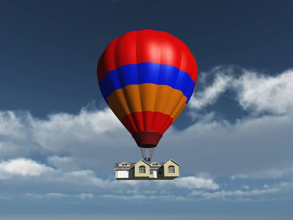 Haus von einem Ballon in der Luft gehalten — Stockfoto