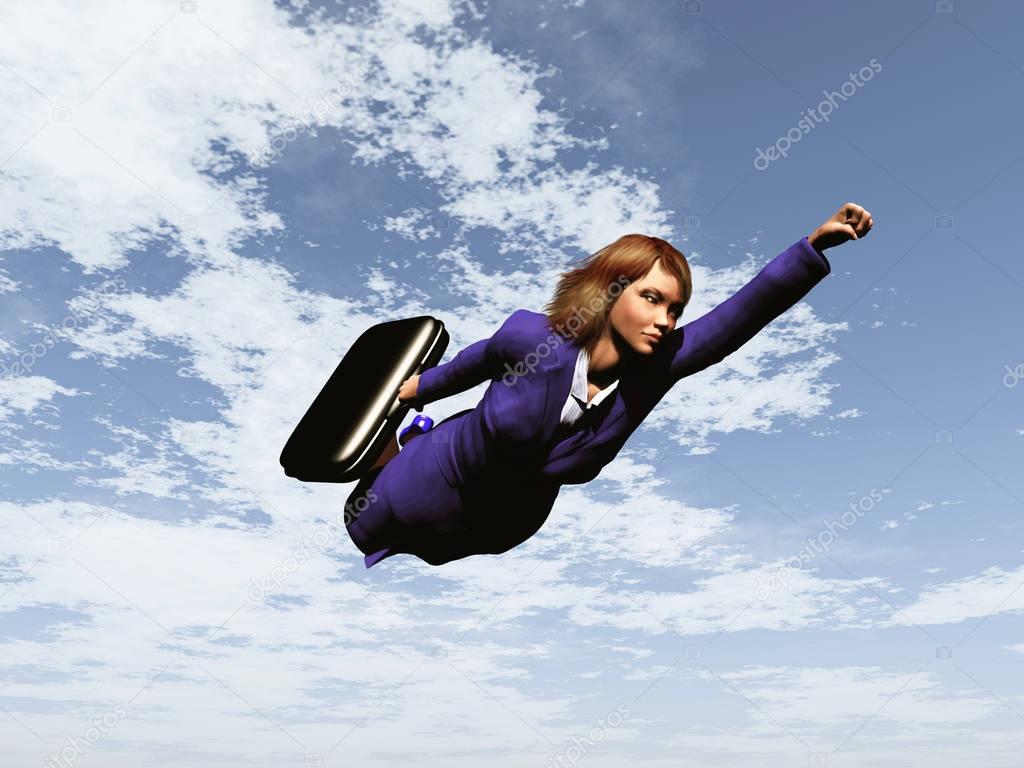Business woman flying like a superhero