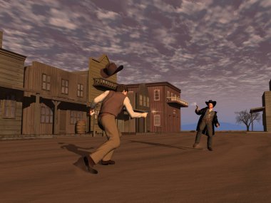 bir kovboy düello 3D çizimi