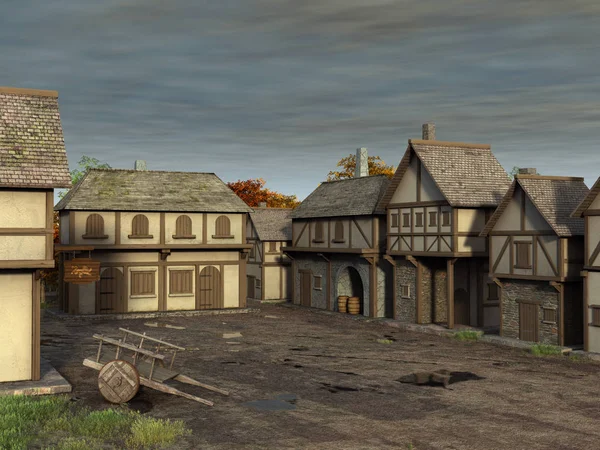 3d иллюстрация средневековой деревни — стоковое фото