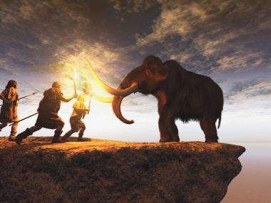 Tarih öncesi adam genç bir mamut avcılık