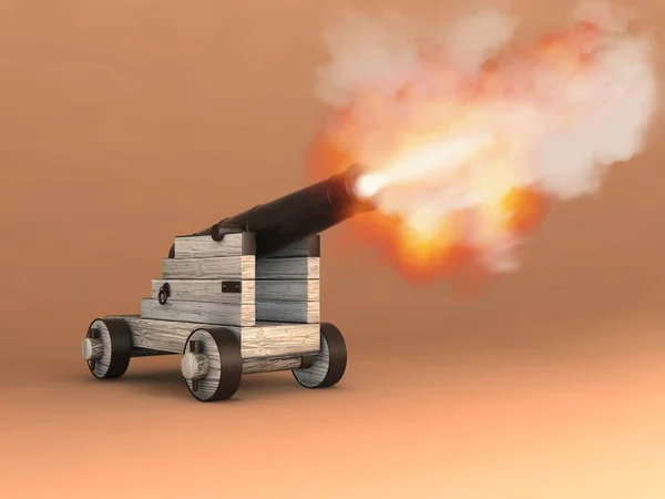 3d illustration of an old cannon firing — Stock Photo, Image