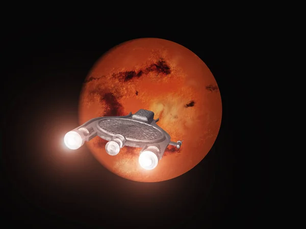 Raumschiff auf dem Weg zum Mars — Stockfoto