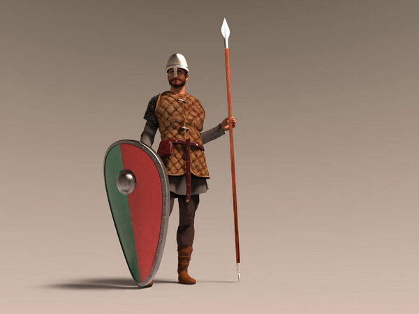 3d illustration of a medieval soldier