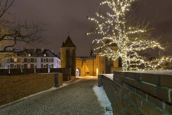Christmas decorations on the old city in Warsaw. — Stock Photo, Image