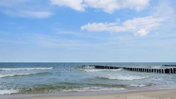 Zandstrand aan de Baltische Zee op een zonnige dag — Stockvideo