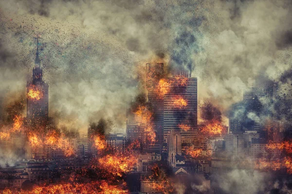 Apocalisse. Città in fiamme, visione astratta . — Foto Stock