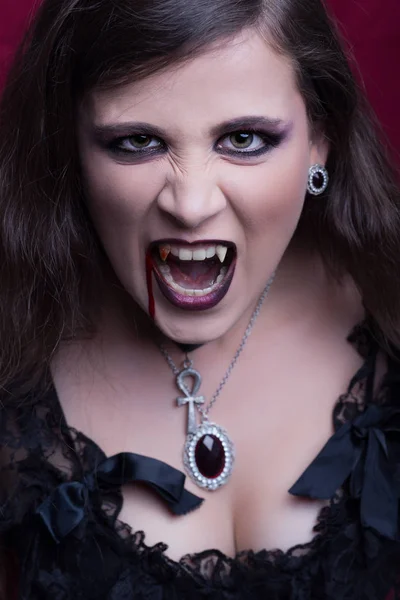 Halloween, portrait of a beautiful vampire woman — Stock Photo, Image