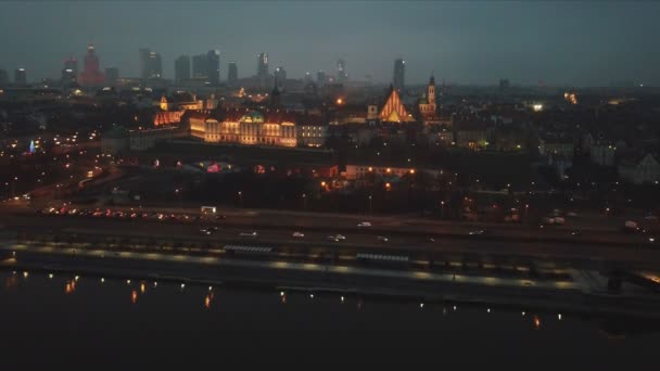 Vista Aérea Varsovia Por Noche — Vídeo de stock