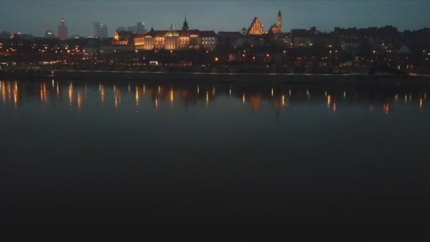 Vista Aérea Varsovia Por Noche — Vídeos de Stock