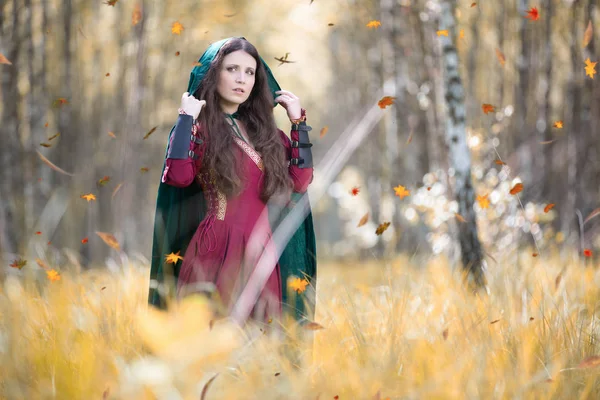 Elfenvrouw in het herfstbos — Stockfoto