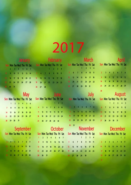 Kalender 2017. verschwommener natürlicher Hintergrund — Stockfoto