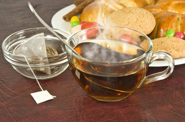 Imagen de la taza de té y galletas primer plano —  Fotos de Stock