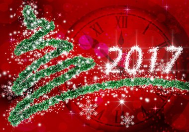 Noel ağacı ve saat görüntü yakın çekim.