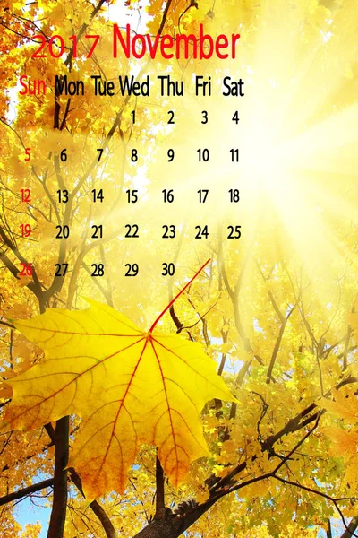 Kalendar.november. Bild von fallenden Blättern — Stockfoto