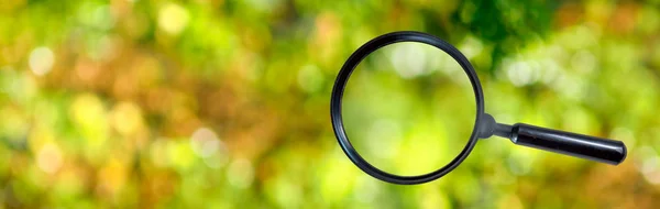 Magnifying glass on green background closeup — Stock Photo, Image